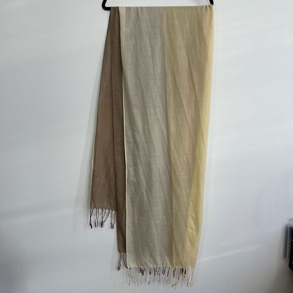 Coldwater Creek Women's Scarf Wrap Shawl Frayed Hem Neutral Color Block - Picture 2 of 5